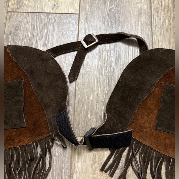 Equi-Grip Horse split suede leather fringed show chaps brown Size M - Picture 3 of 8